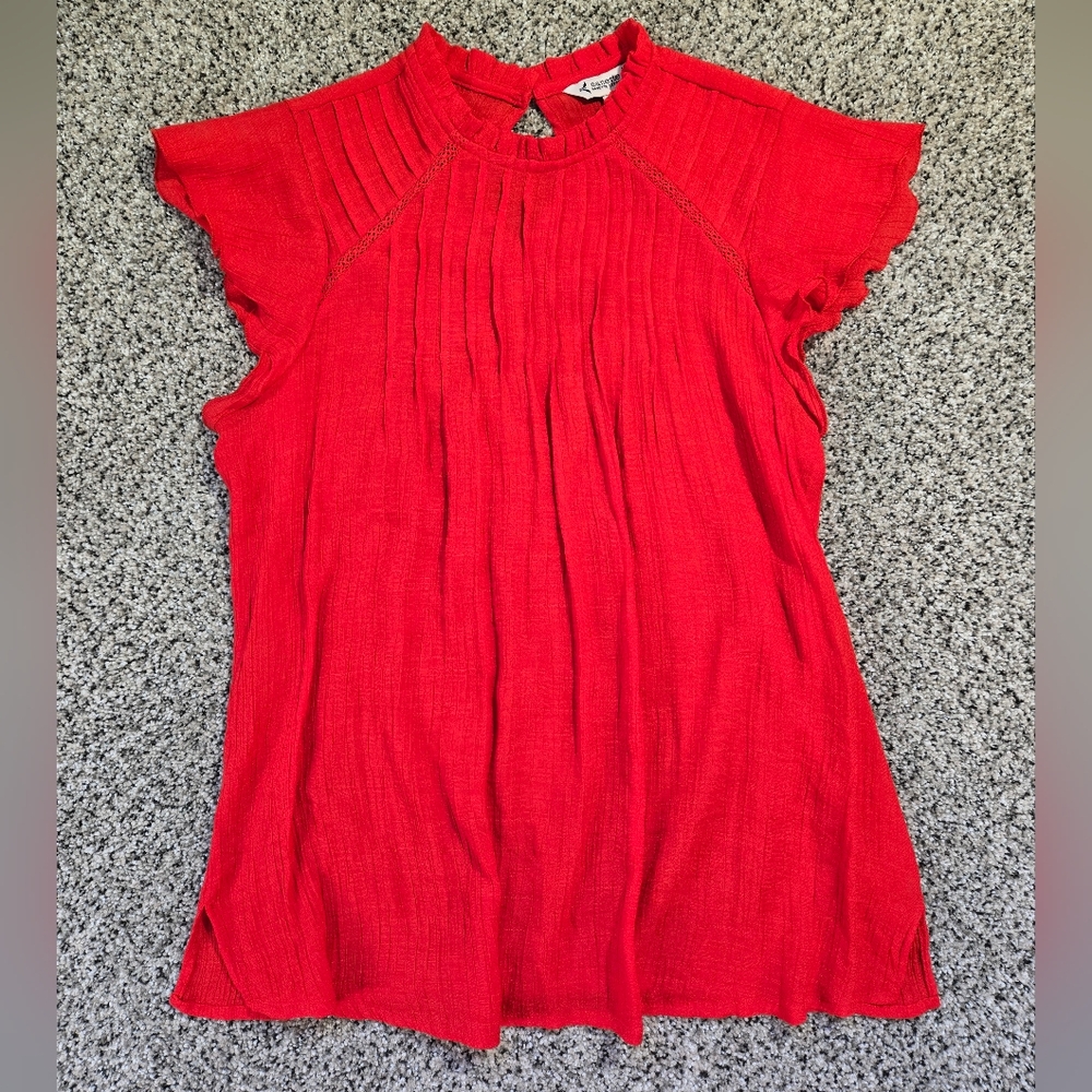Nanette Lepore Solid Ruffle Pleated Top in Poppy Red Size Medium EUC Womens